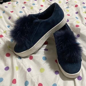 San Edelman LEYA Pom-Pom Sneakers Women Size 8M Blue Suede